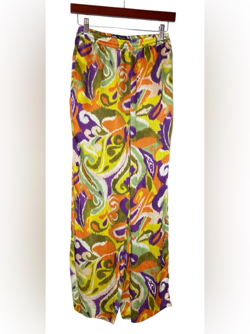 NWOT! Zara Abstract Paisley Print Lightweight Chiffon Pants with Slits - Size XS